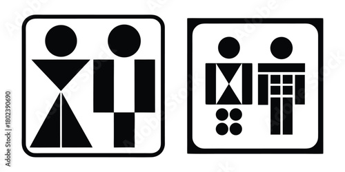 Geometric man and woman restroom sign vector set