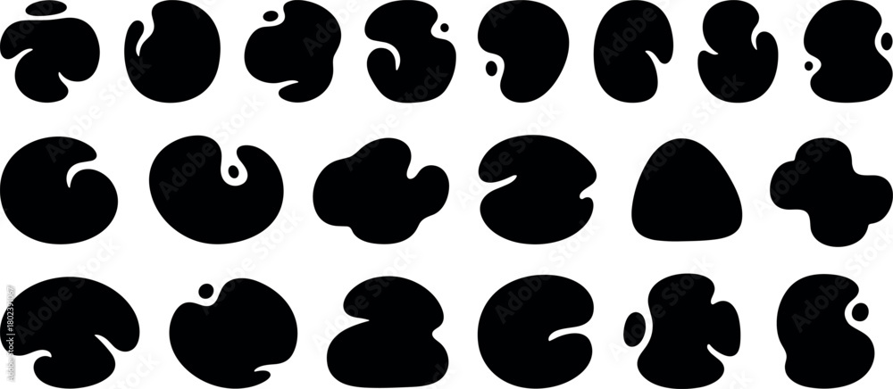 Fototapeta premium Collection of abstract organic blob shapes in black and white.