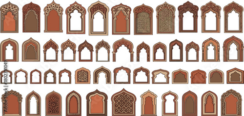 Collection of Intricate Islamic and Mughal Architectural Arches.