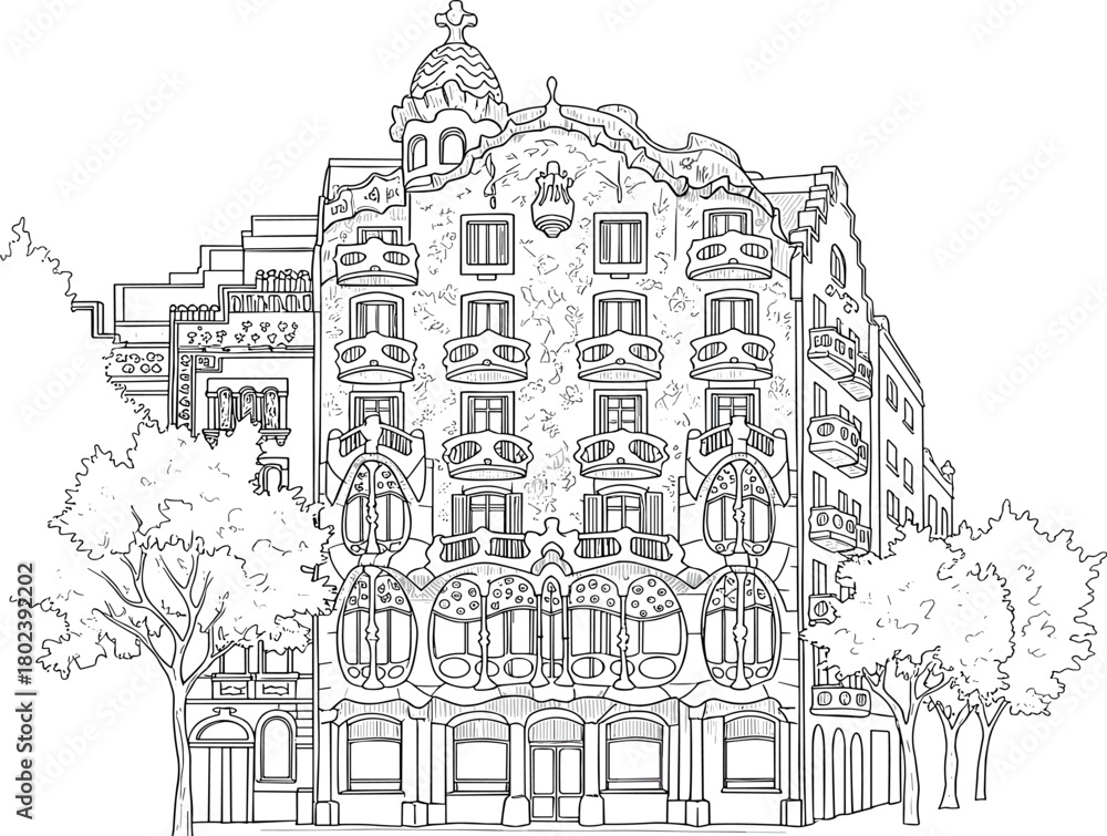 Obraz premium Detailed Architectural Drawing of a Historic European Building Facade.