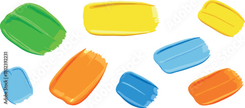 Vibrant collection of colorful paint brush strokes isolated on white.