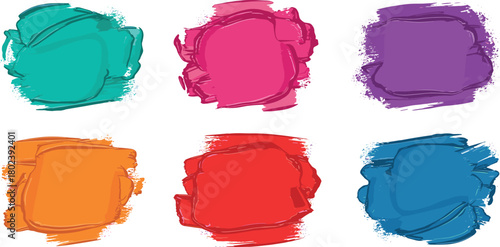 Set of Six Colorful Paint Splatters and Brush Strokes.