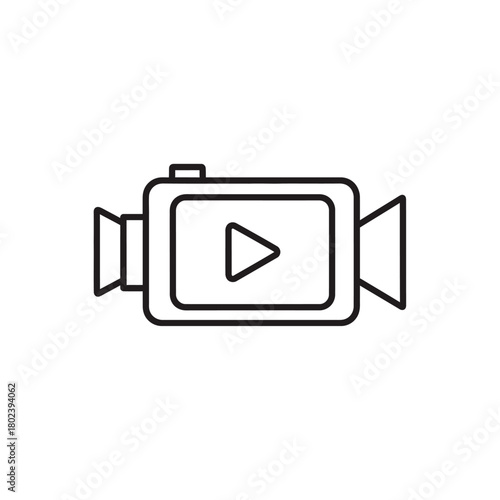 Simple black line art icon of a camcorder with a play button symbol on its screen.