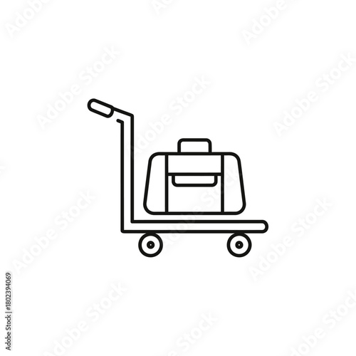 Simple Black and White Outline of a Luggage Bag on a Trolley.