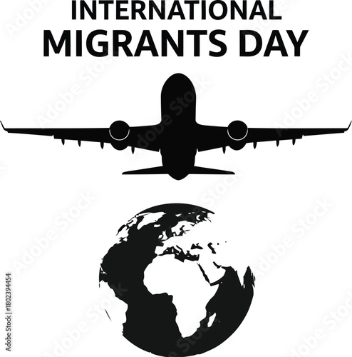 International Migrants Day with airplane and world globe
