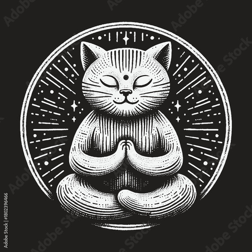 Zen Cat Meditating Peacefully in a Lotus Pose Illustration.