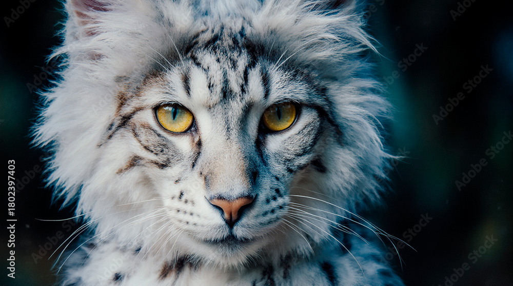 Obraz premium Fantasy White Furry Creature With Golden Eyes and Paw Raised