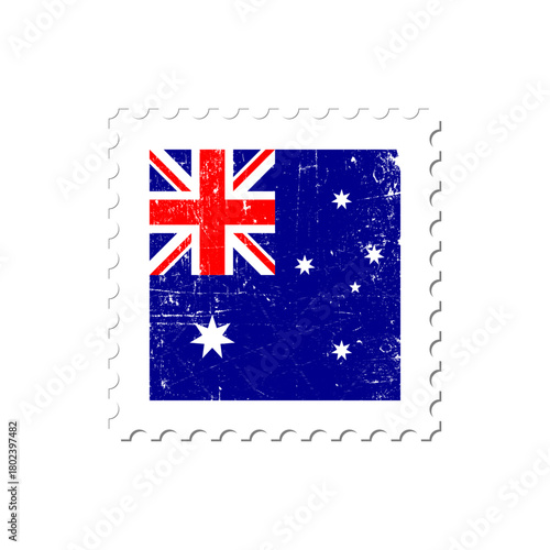 Old vintage Australian Postage Stamp with flag of Australia with scratches