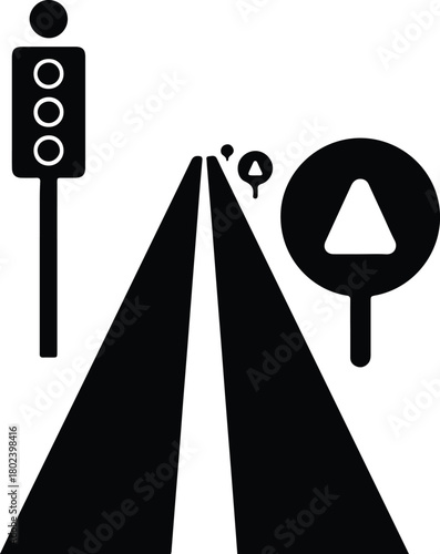 Illustrator Road signs including traffic light and yield sign Silhouette vector