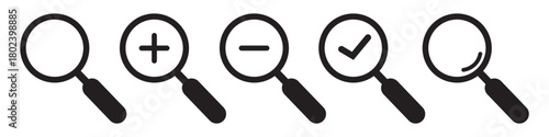 Magnifying glass icon. Magnifying glass set. Zoom symbol. Vector Illustration.