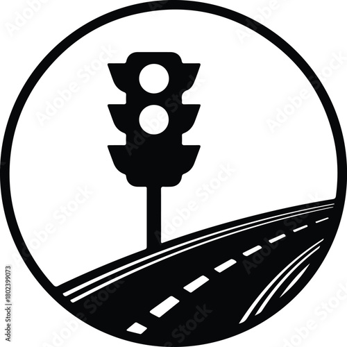 Illustrator Traffic light on road journey in circle Silhouette vector