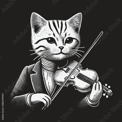 Elegant Feline Musician Playing a Classical Violin.