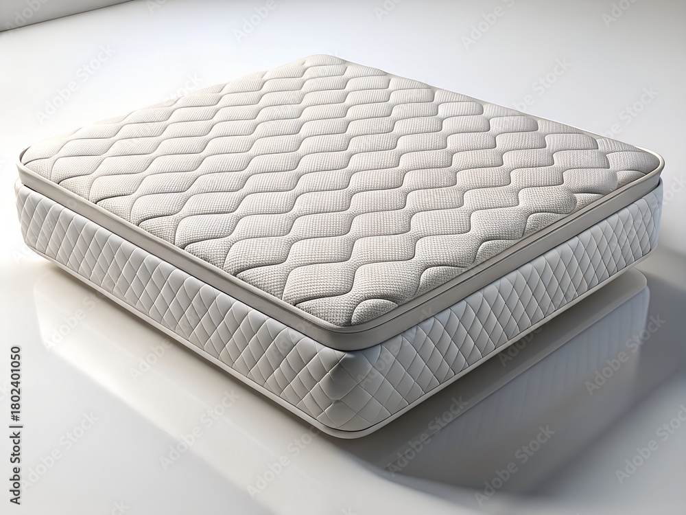 Obraz premium Comfortable plush pillow top mattress with quilted surface for restful sleep and bedroom furniture