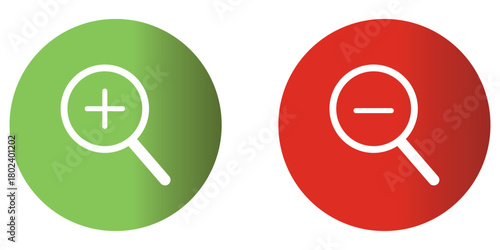 A set of zooming magnifying glass and zooming out magnifying glass icons. Explore plus and minus concept with modern magnifying glass icons, perfect for web design, app interfaces and enhancing user.