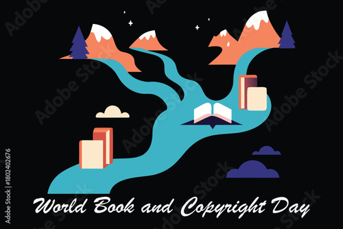 Book River Copyright Concept Vector-World Book and Copyright Day