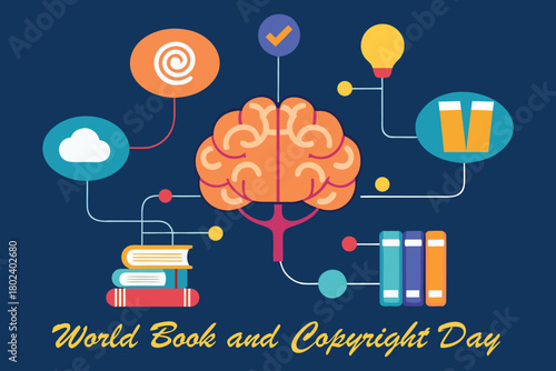 Brain Library Knowledge Network Vector-World Book and Copyright Day