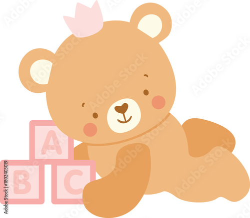 Adorable Baby Bear Playing with ABC Blocks