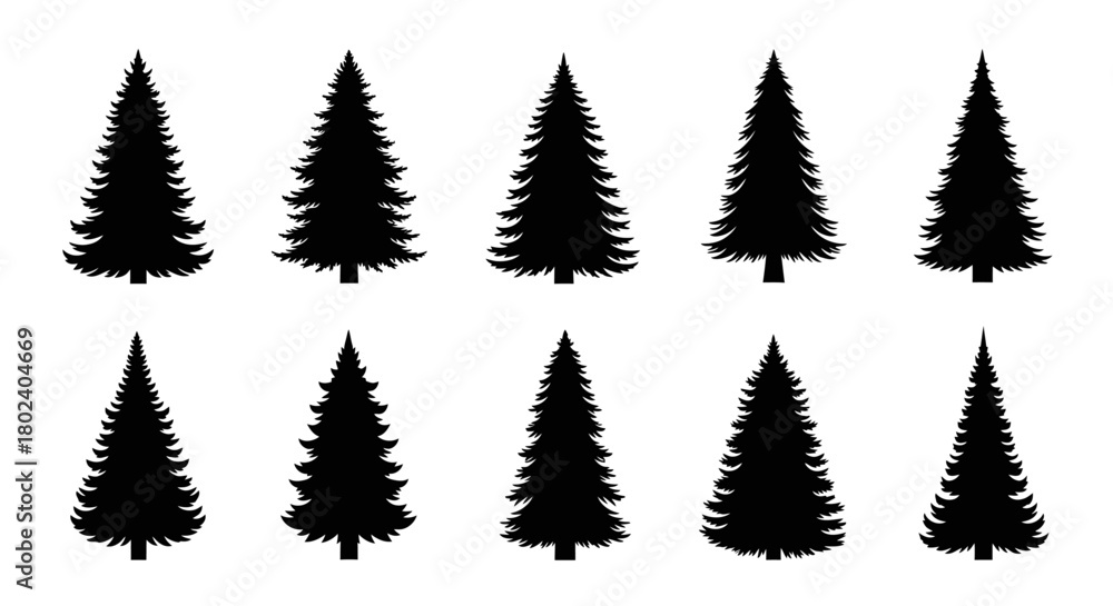 Obraz premium Row of Simple Pine Christmas Tree Icons