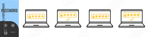 Two steps authentication icon. Verification or sms with code message confirmation for account login. Multi-factor authentication verification code. Laptop password verification or sms with push code 