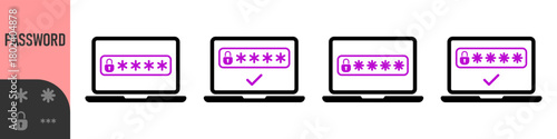 Two steps authentication icon. Verification or sms with code message confirmation for account login. Multi-factor authentication verification code. Laptop password verification or sms with push code 