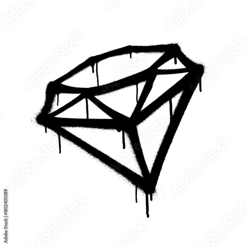 Abstract diamond graffiti with dripping spray paint on white background.