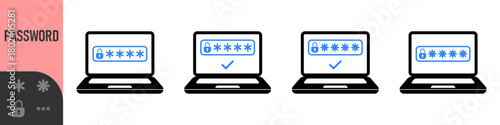 Two steps authentication icon. Verification or sms with code message confirmation for account login. Multi-factor authentication verification code. Laptop password verification or sms with push code 