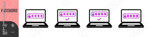Two steps authentication icon. Verification or sms with code message confirmation for account login. Multi-factor authentication verification code. Laptop password verification or sms with push code 