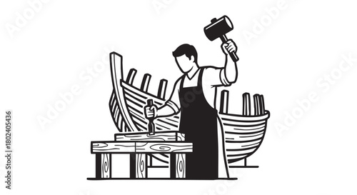 10. Minimalistic black silhouette of shipwright
