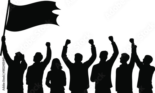 Silhouette of Protesters Demonstrating for Rights and Social Justice Issues