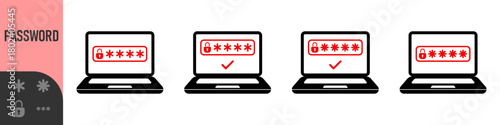 Two steps authentication icon. Verification or sms with code message confirmation for account login. Multi-factor authentication verification code. Laptop password verification or sms with push code 