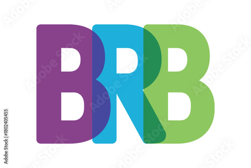 The letters BRB are shown in overlapping purple, blue, and green colors against a white background.