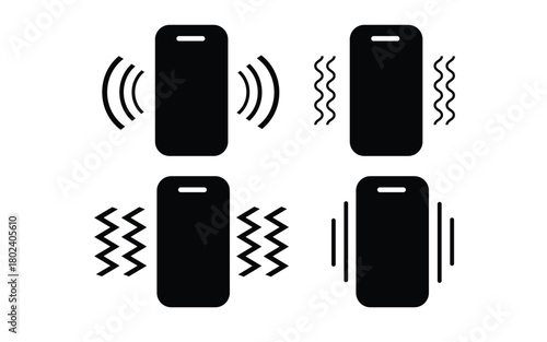 Set of phone vibration modes various smartphone vibrating levels black vector icon
