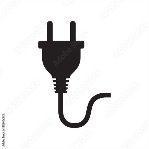 Minimal Electrical Power Plug with Cord Silhouette Vector Icon