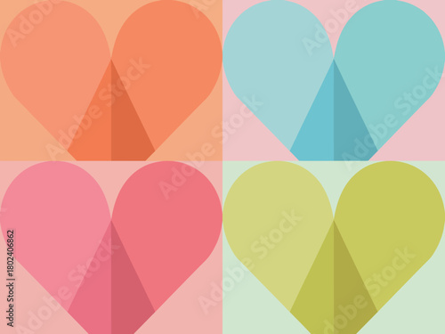 Four abstract heart shapes in pastel colors create a visually appealing and modern graphic design.