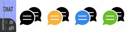 Message Chat speech bubble icon set in different styles, colorful set of vector icons styles representing online messaging, conversation, chat, dialogue, communication, FAQ, and support. for app UI