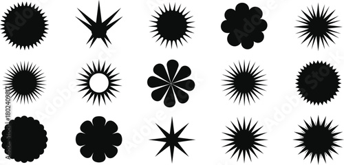 Collection of abstract black starburst and spiky organic shapes on a white background