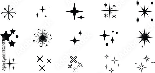 Collection of hand drawn sparkle and starburst icons for decorative accents and design elements