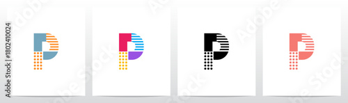 Dots And Horizontal Lines Divided Letters Initial Logo Design P