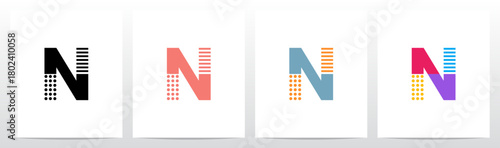 Dots And Horizontal Lines Divided Letters Initial Logo Design N