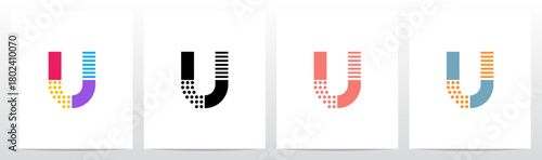 Dots And Horizontal Lines Divided Letters Initial Logo Design U