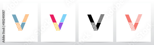 Dots And Horizontal Lines Divided Letters Initial Logo Design V