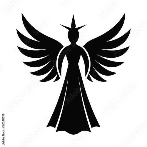 Elegant christmas angel silhouette with detailed wings