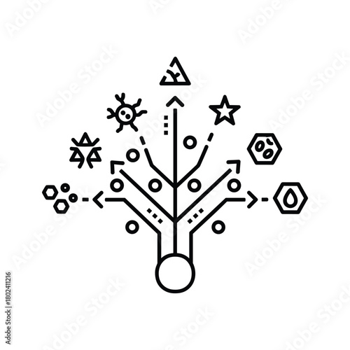 Abstract process tree mapping data flow and diverse outcomes