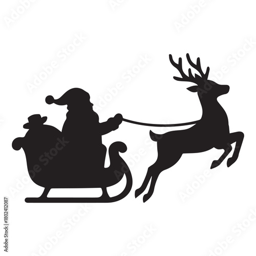 Santa claus and reindeer flying in a festive sleigh