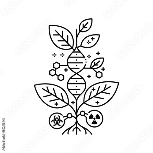 Genetically modified plant dna with biohazard radiation symbol