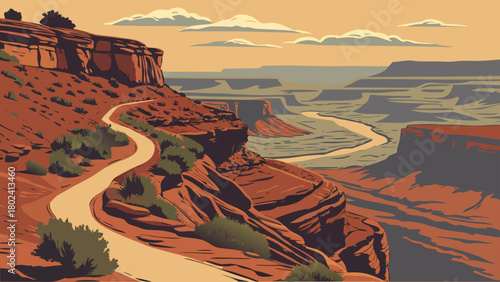 “Dead Horse Point State Park with canyon overlook, dramatic vector”