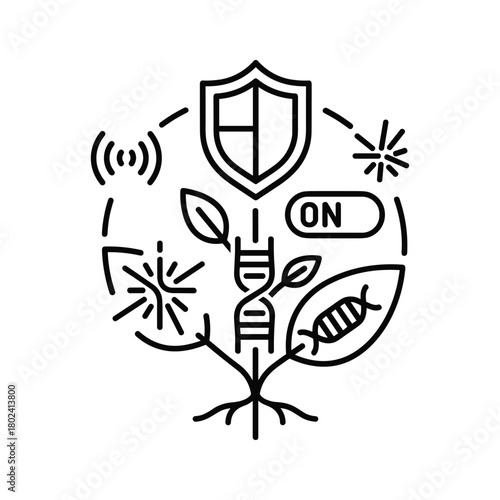Biotech security and sustainable growth symbol, outline design