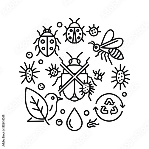 Integrated pest management and ecological harmony icons.