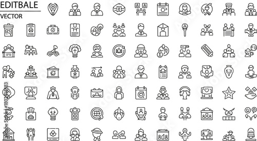 A comprehensive set of editable vector line icons for business, management, and human resources.