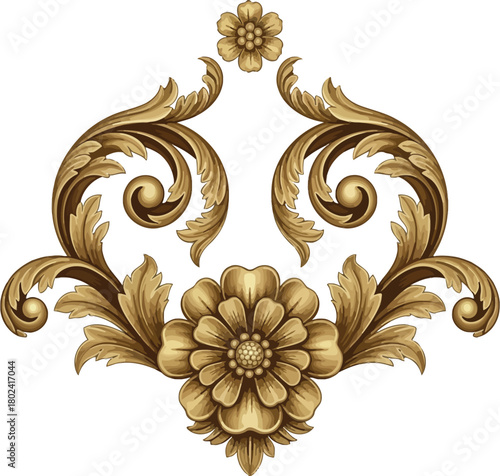 Ornate golden floral scrollwork with intricate acanthus leaves and central bloom